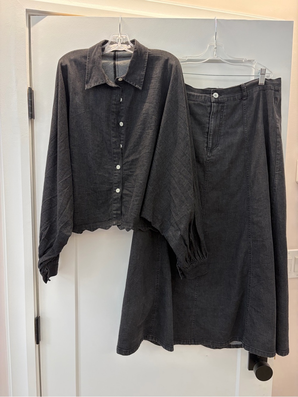 Women's Black Two-Piece Skirt Set — Button-Front Top & A-Line Maxi Skirt